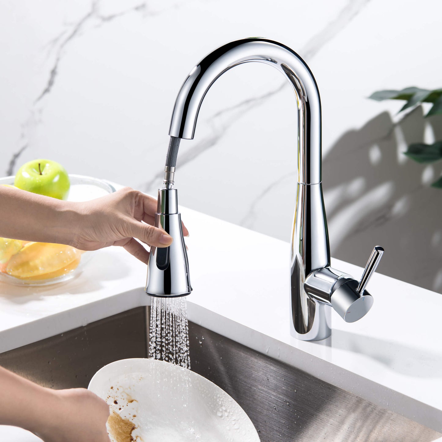 Kibi Bari Single Handle Pull Down Kitchen Bar Sink Faucet With Soap Dispenser in Chrome Finish
