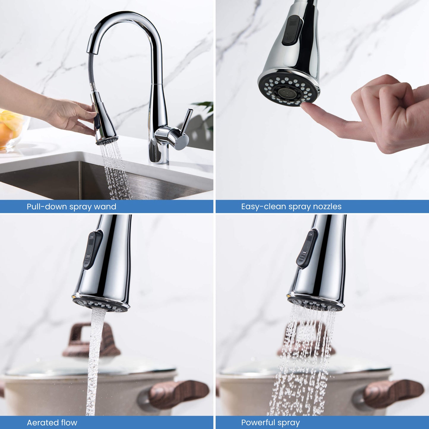 Kibi Bari Single Handle Pull Down Kitchen Bar Sink Faucet With Soap Dispenser in Chrome Finish