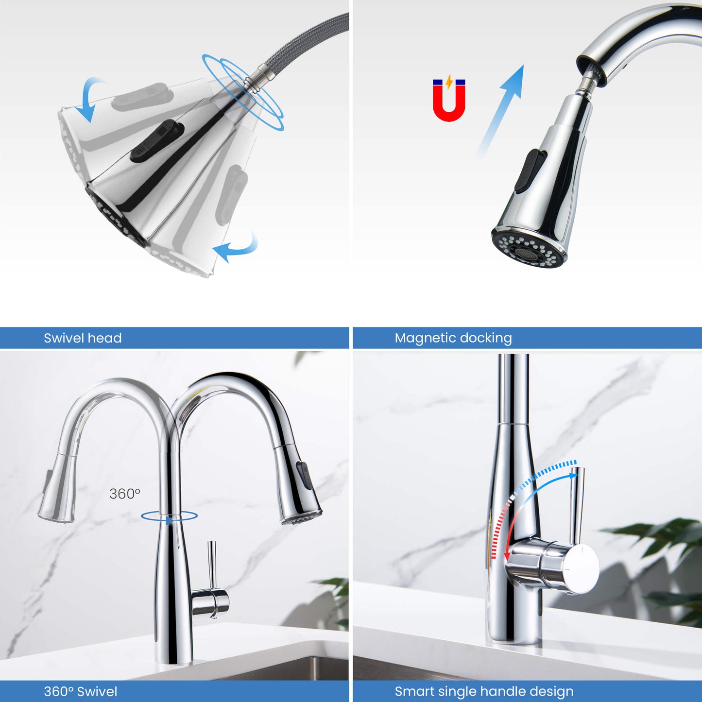 Kibi Bari Single Handle Pull Down Kitchen Bar Sink Faucet With Soap Dispenser in Chrome Finish