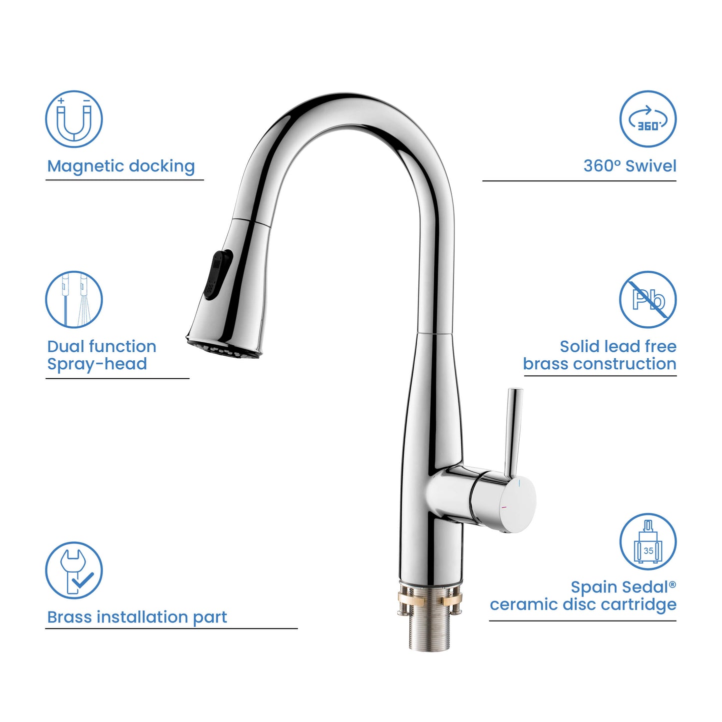 Kibi Bari Single Handle Pull Down Kitchen Bar Sink Faucet With Soap Dispenser in Chrome Finish