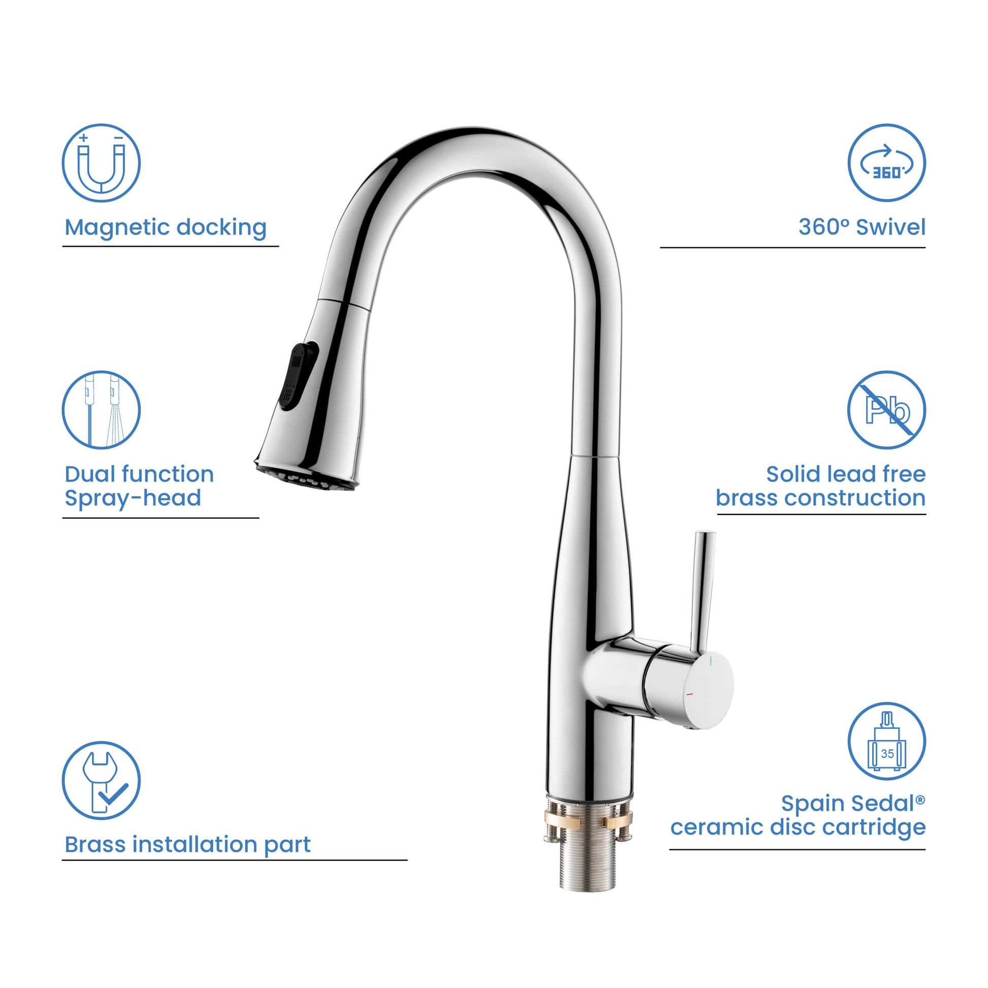 Kibi Bari Single Handle Pull Down Kitchen Bar Sink Faucet With Soap Dispenser in Chrome Finish