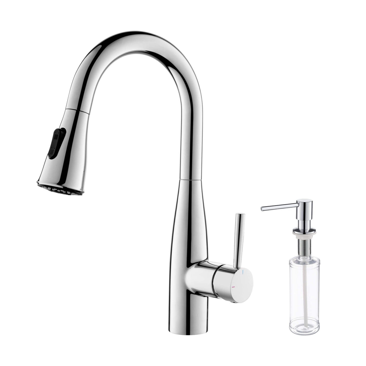 Kibi Bari Single Handle Pull Down Kitchen Bar Sink Faucet With Soap Dispenser in Chrome Finish