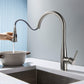 Kibi Bari-T Single Handle Pull Down Kitchen Sink Faucet With Soap Dispenser in Brushed Nickel Finish