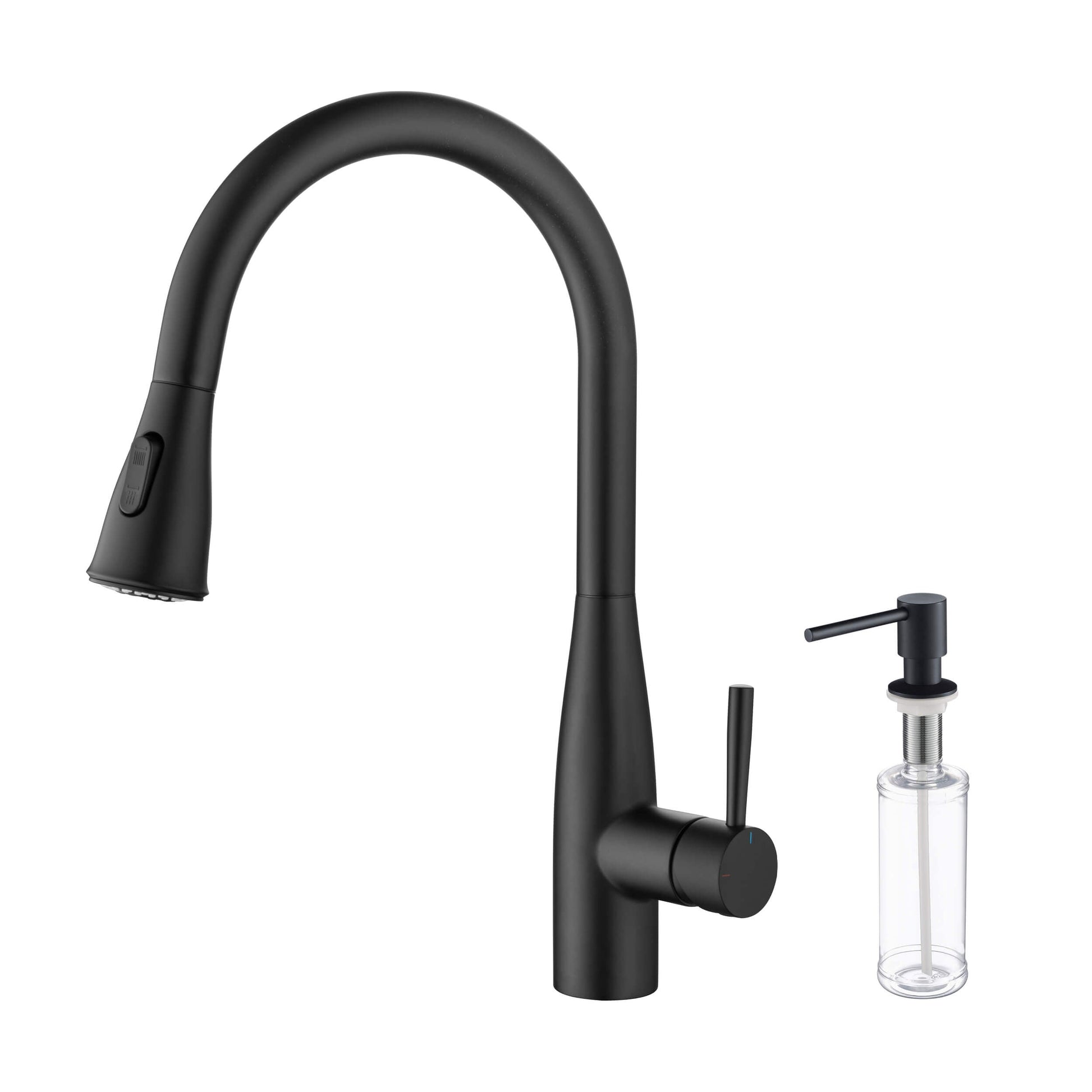 Kibi Bari-T Single Handle Pull Down Kitchen Sink Faucet With Soap Dispenser in Matte Black Finish