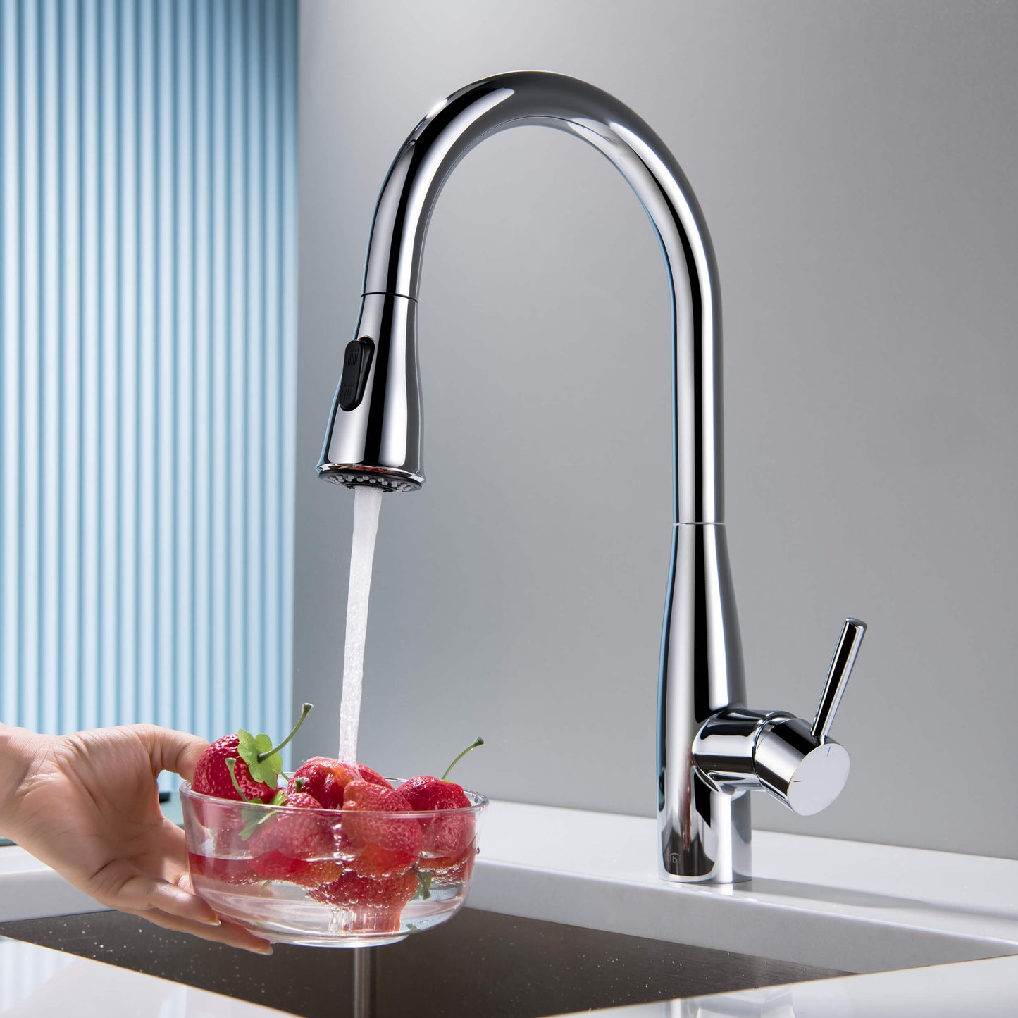 Kibi Bari-T Single Handle Pull Down Kitchen Sink Faucet in Chrome Finish