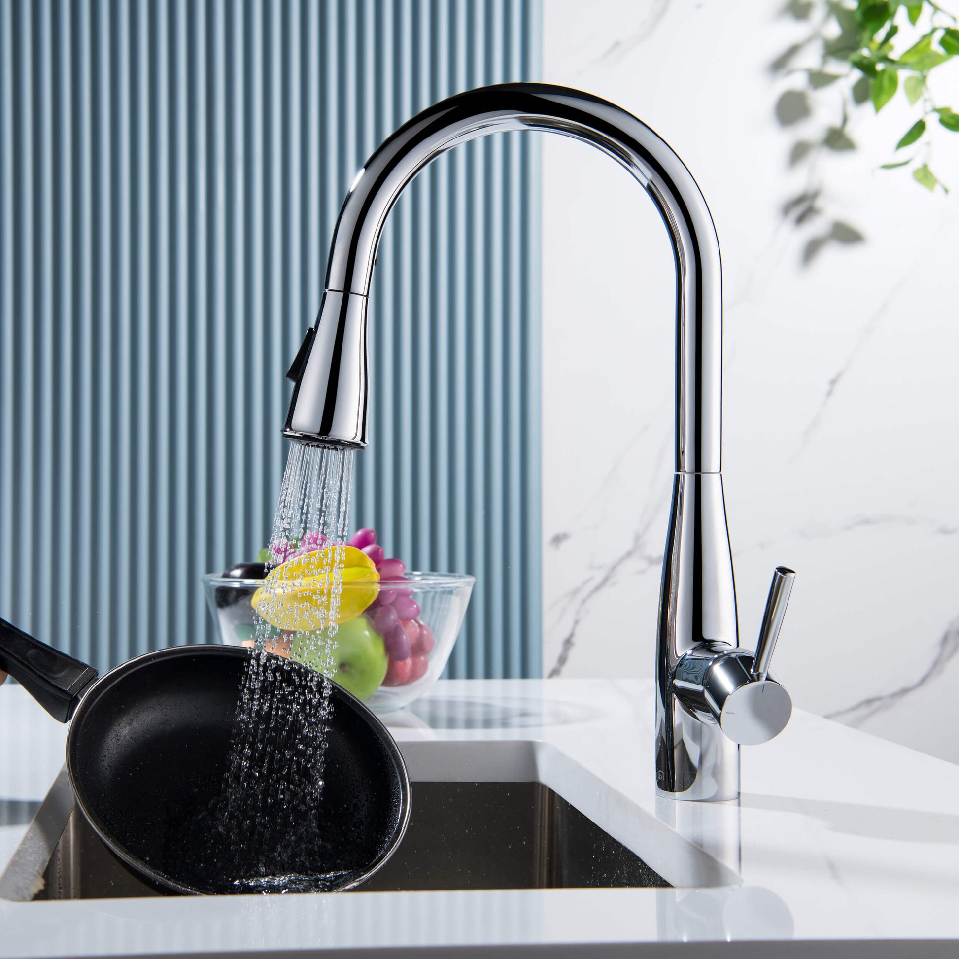 Kibi Bari-T Single Handle Pull Down Kitchen Sink Faucet in Chrome Finish