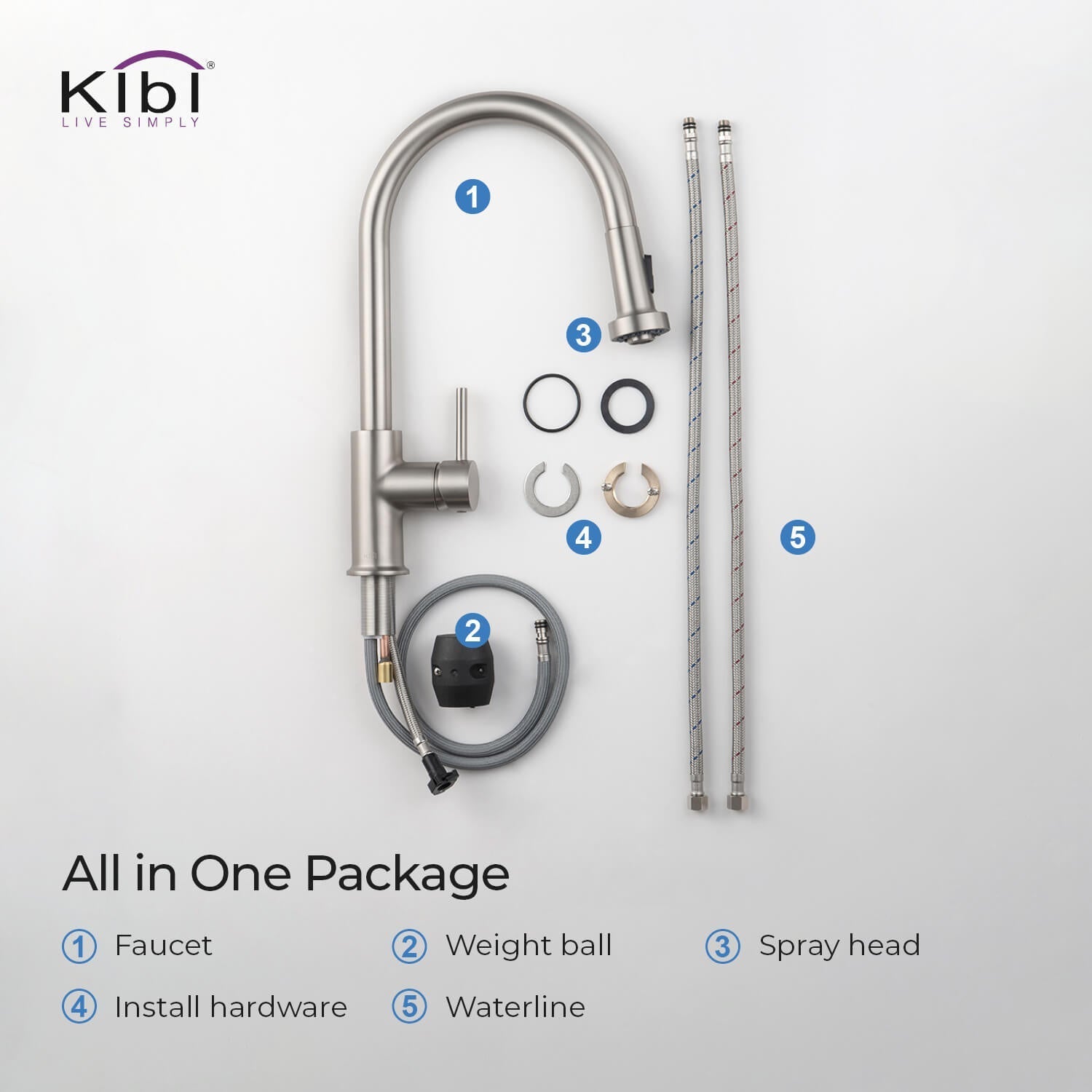 Kibi Casa Single Handle High Arc Pull Down Kitchen Faucet With Soap Dispenser in Brushed Nickel Finish