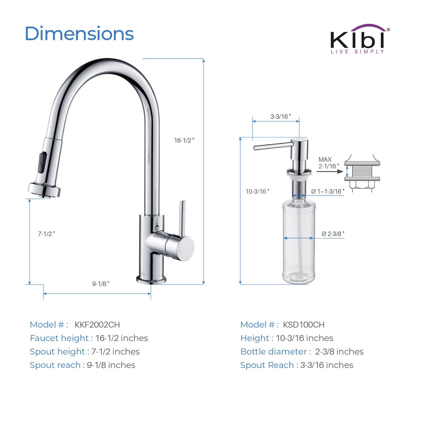 Kibi Casa Single Handle High Arc Pull Down Kitchen Faucet With Soap Dispenser in Chrome Finish