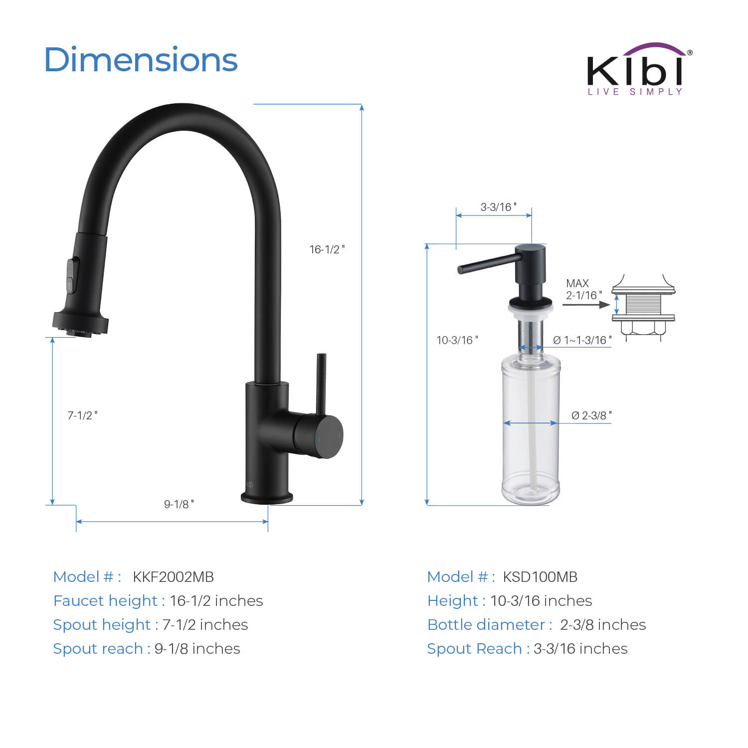 Kibi Casa Single Handle High Arc Pull Down Kitchen Faucet With Soap Dispenser in Matte Black Finish