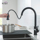 Kibi Casa Single Handle High Arc Pull Down Kitchen Faucet With Soap Dispenser in Matte Black Finish