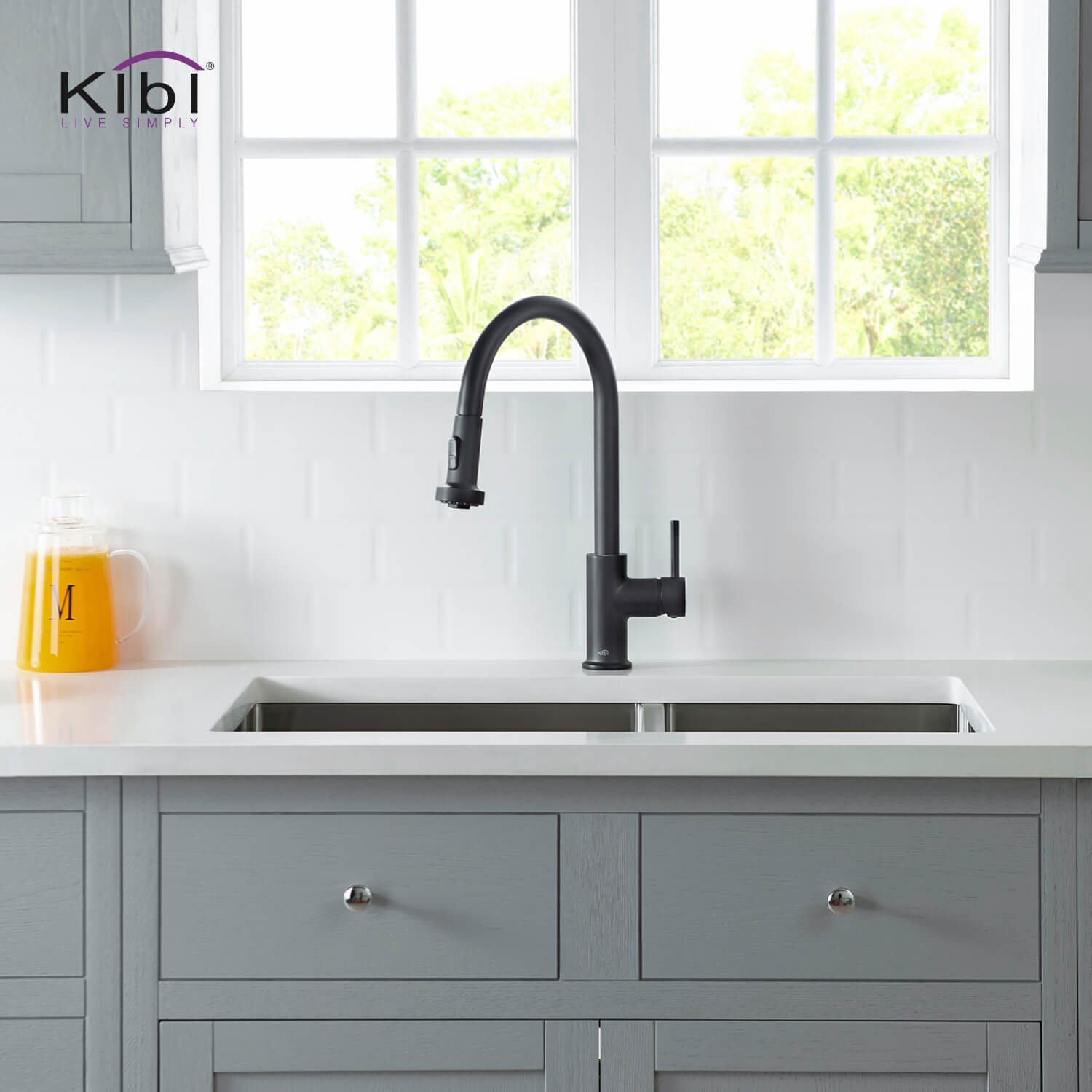 Kibi Casa Single Handle High Arc Pull Down Kitchen Faucet With Soap Dispenser in Matte Black Finish