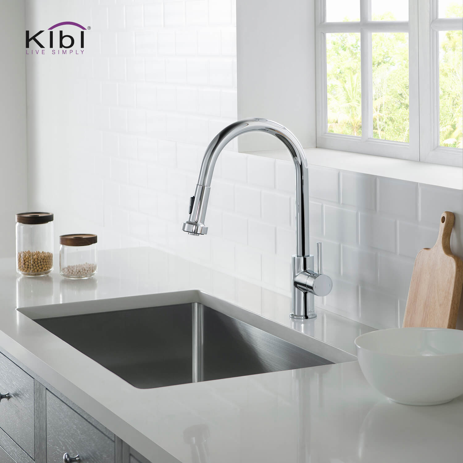Kibi Casa Single Handle High Arc Pull Down Kitchen Faucet in Chrome Finish