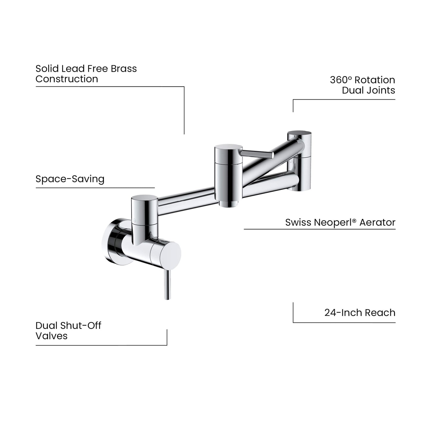 Kibi Circular Kitchen Pot Filler In Chrome Finish