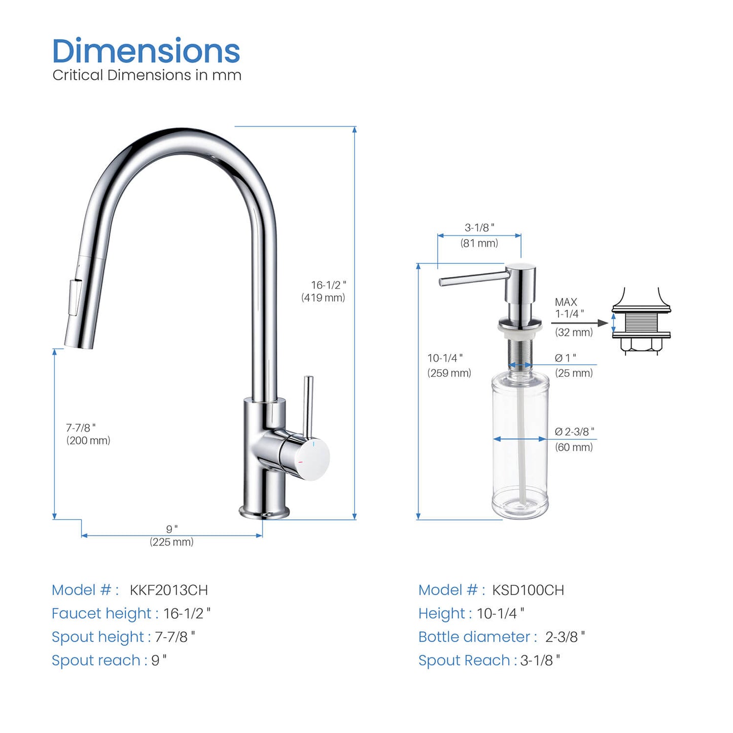 Kibi Circular Single Handle Pull Down Kitchen Faucet With Soap Dispenser in Chrome Finish