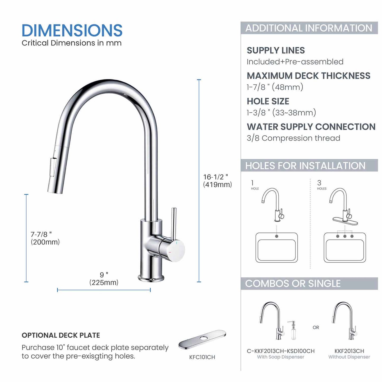 Kibi Circular Single Handle Pull Down Kitchen Faucet With Soap Dispenser in Chrome Finish
