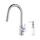 Kibi Circular Single Handle Pull Down Kitchen Faucet With Soap Dispenser in Chrome Finish