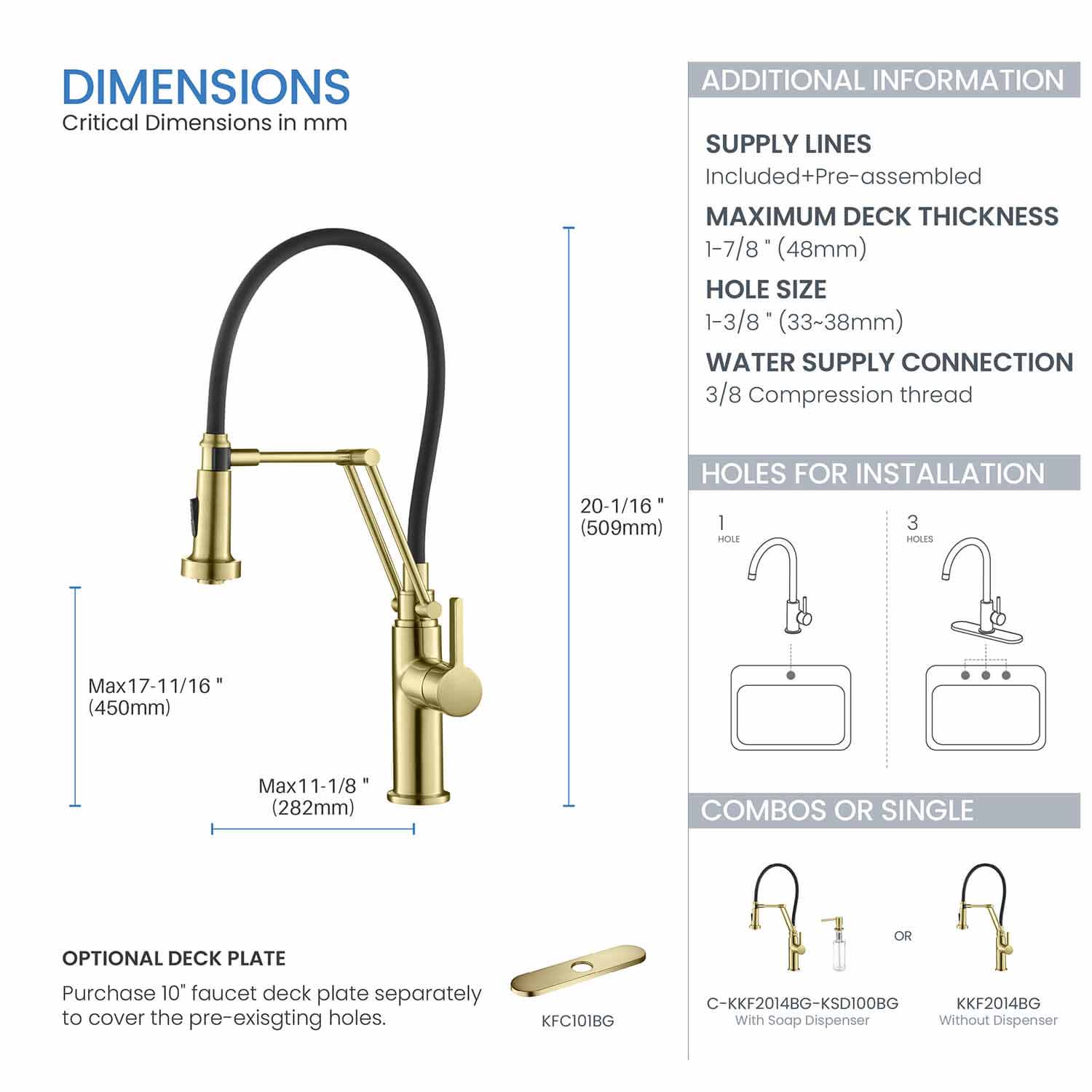 Kibi Engel Single Handle Pull Down Kitchen Faucet In Brushed Gold Finish