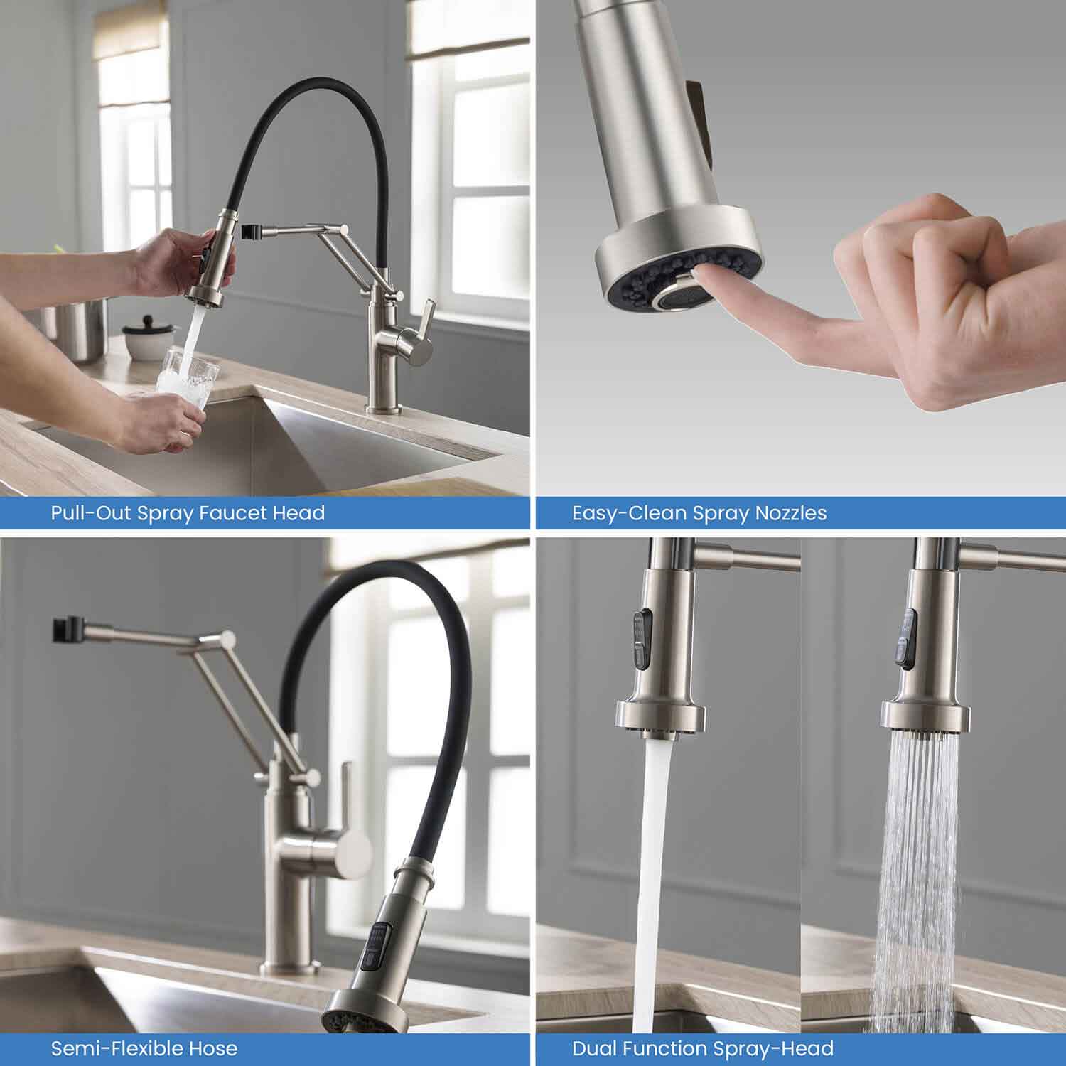 Kibi Engel Single Handle Pull Down Kitchen Faucet In Brushed Nickel Finish