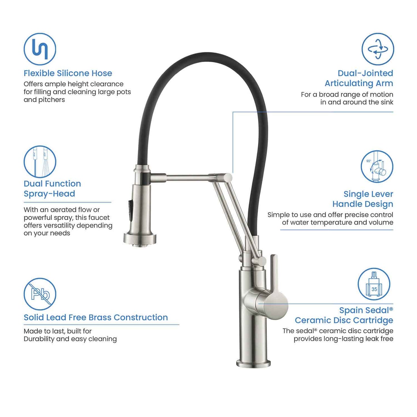 Kibi Engel Single Handle Pull Down Kitchen Faucet In Brushed Nickel Finish