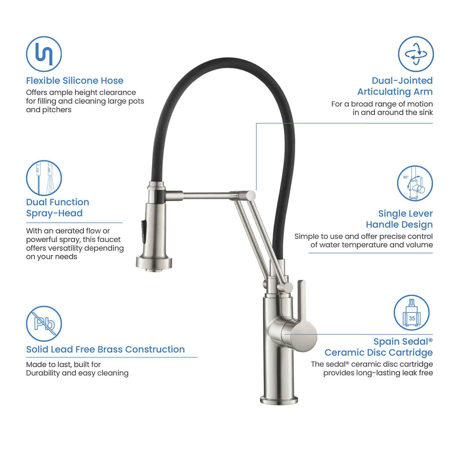 Kibi Engel Single Handle Pull Down Kitchen Faucet In Brushed Nickel Finish