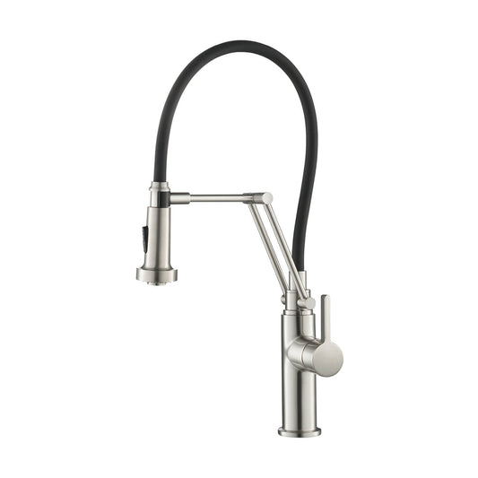 Kibi Engel Single Handle Pull Down Kitchen Faucet In Brushed Nickel Finish