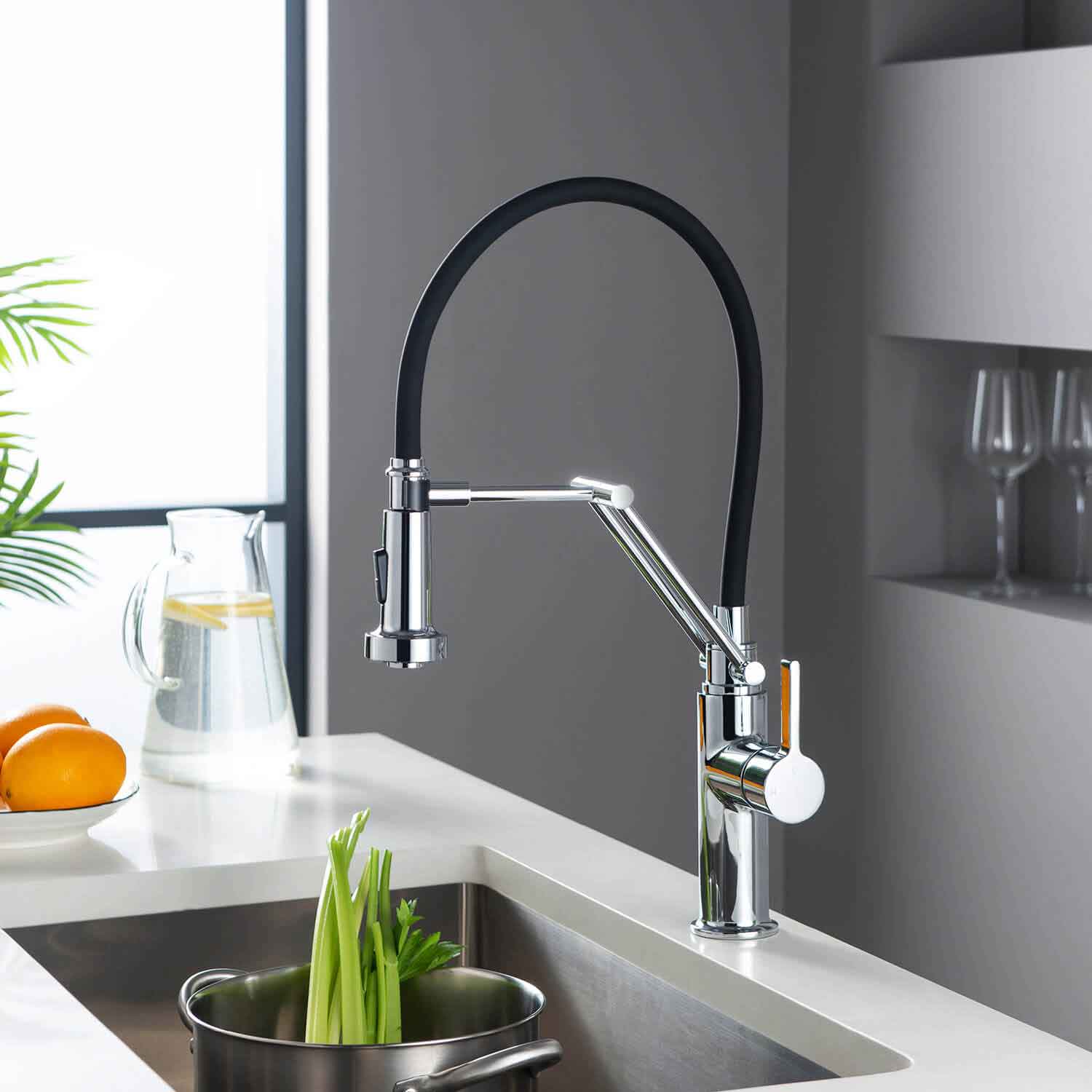 Kibi Engel Single Handle Pull Down Kitchen Faucet In Chrome Finish ...