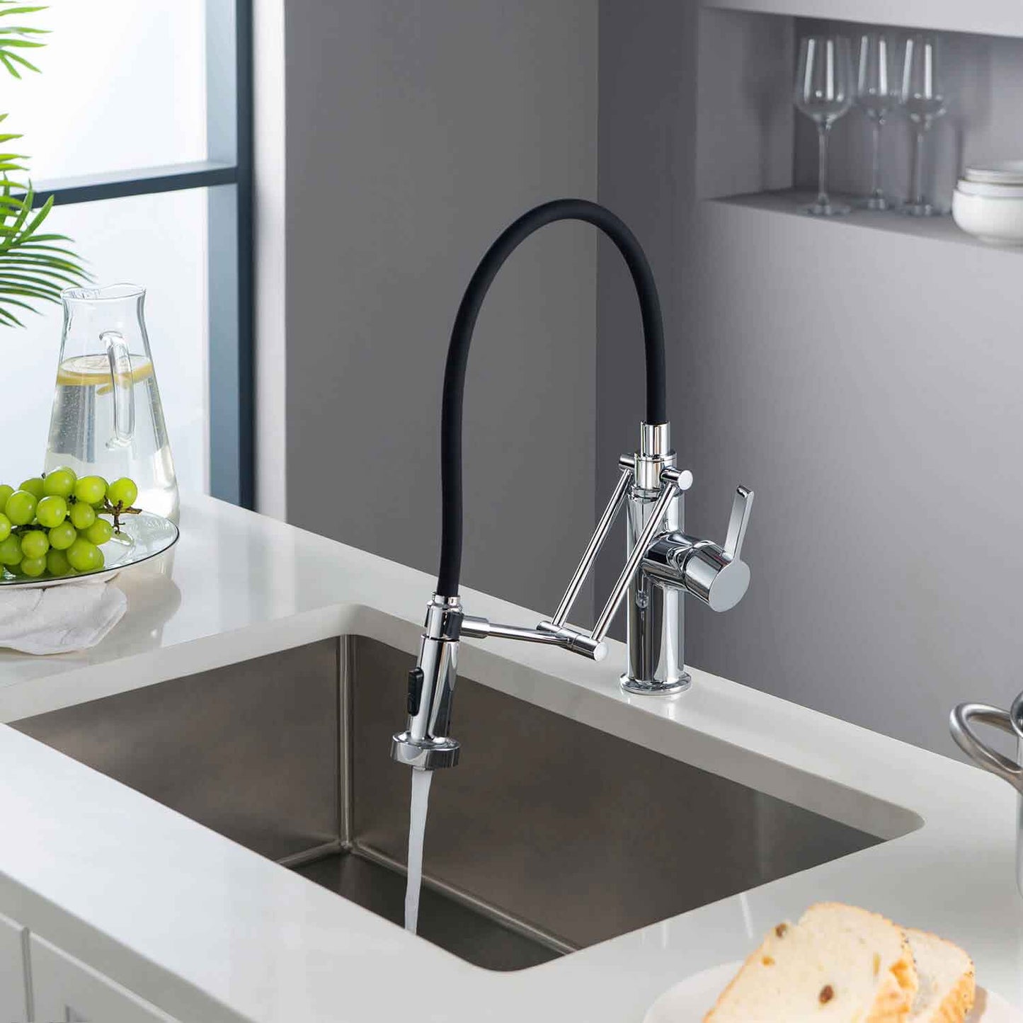 Kibi Engel Single Handle Pull Down Kitchen Faucet In Chrome Finish