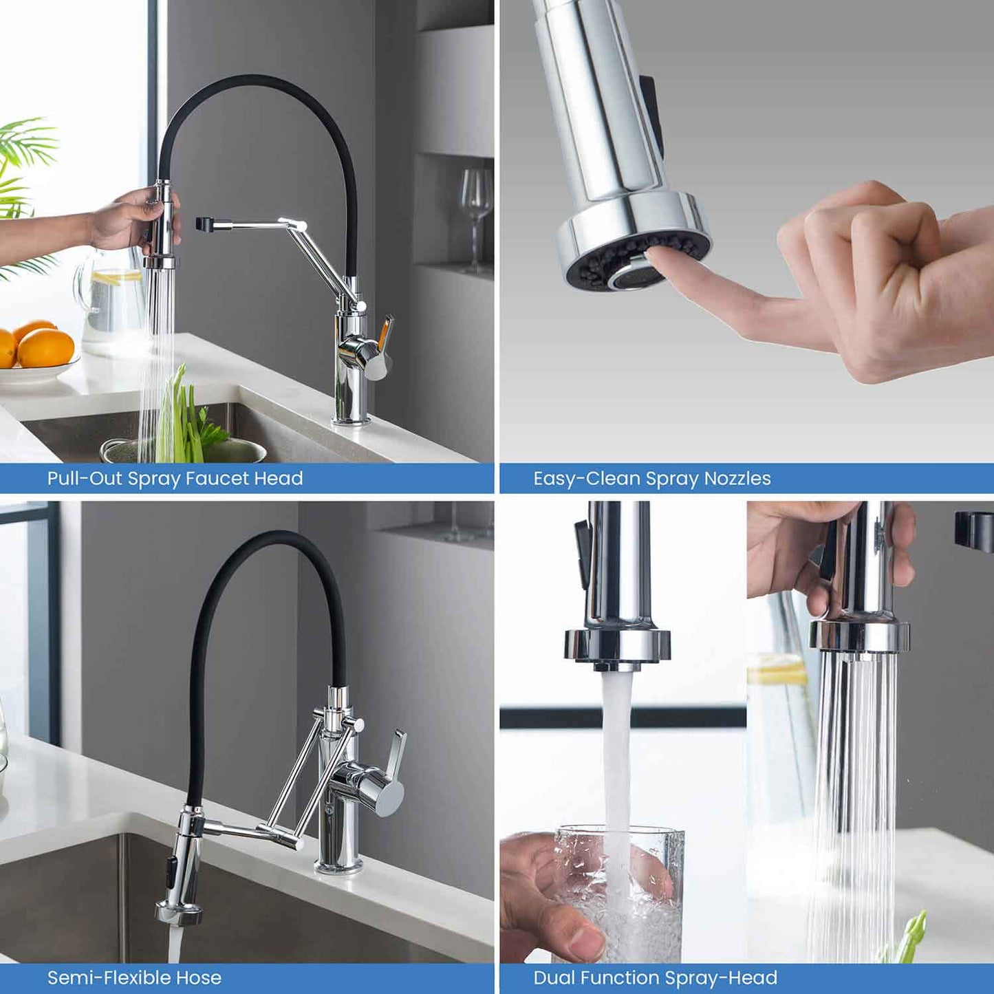 Kibi Engel Single Handle Pull Down Kitchen Faucet In Chrome Finish