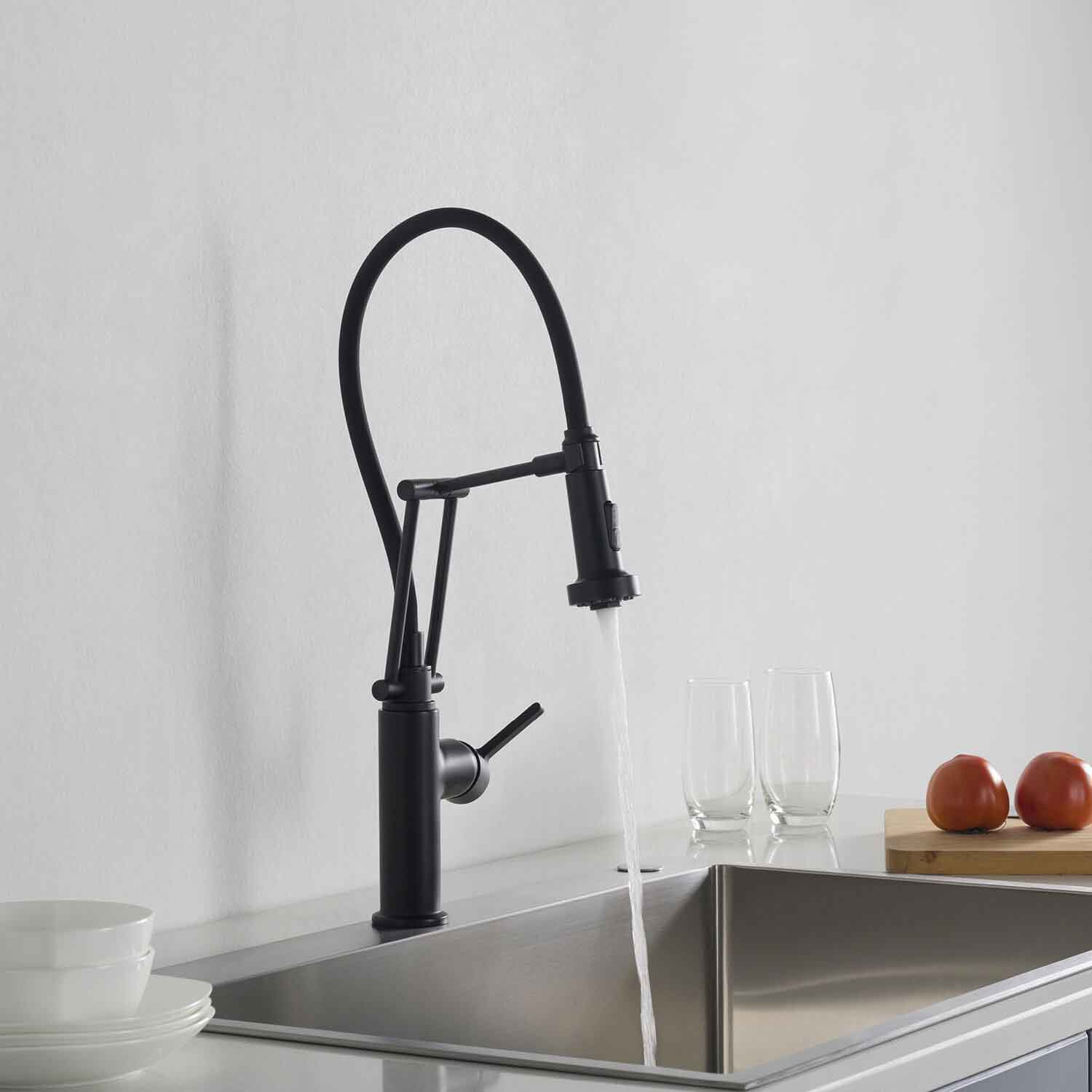 Kibi Engel Single Handle Pull Down Kitchen Faucet In Matte Black Finish