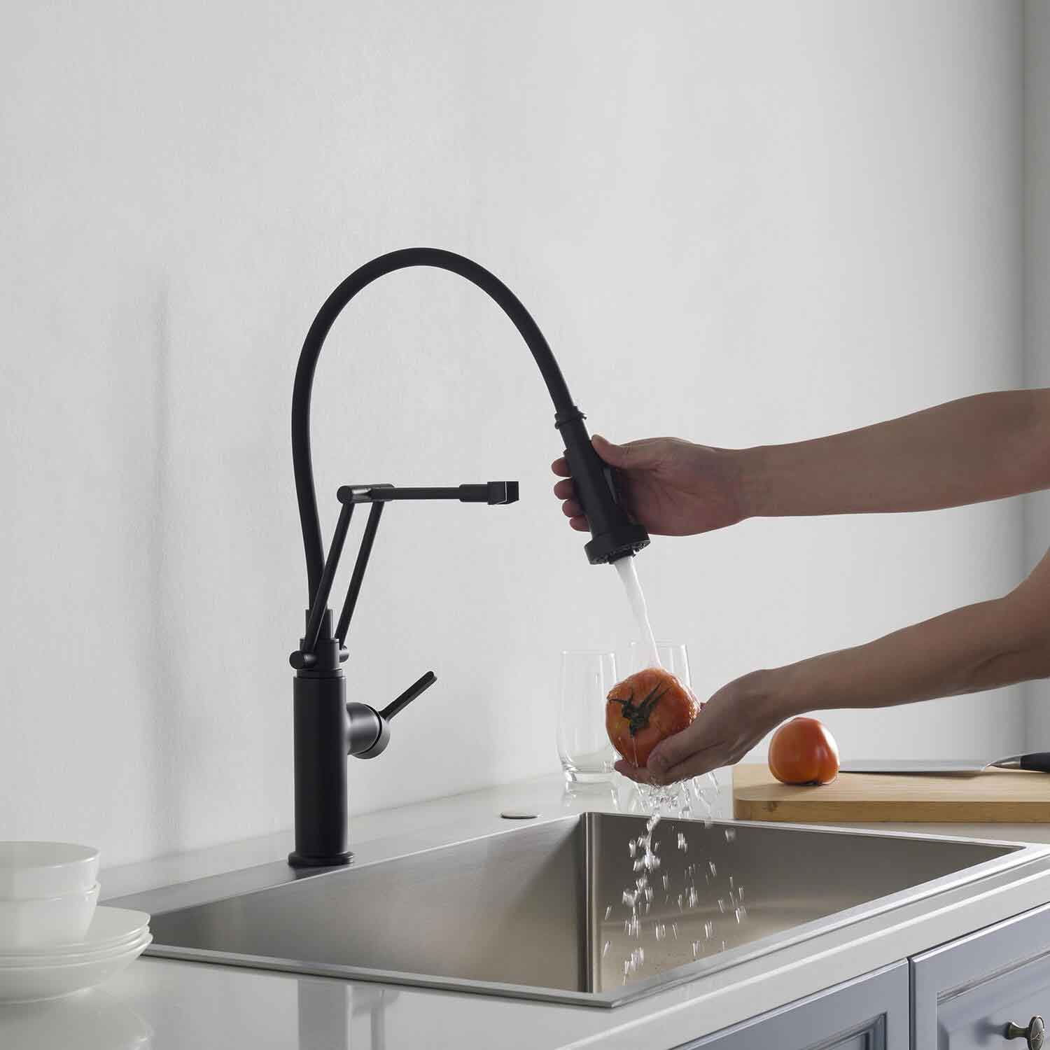 Kibi Engel Single Handle Pull Down Kitchen Faucet In Matte Black Finis ...