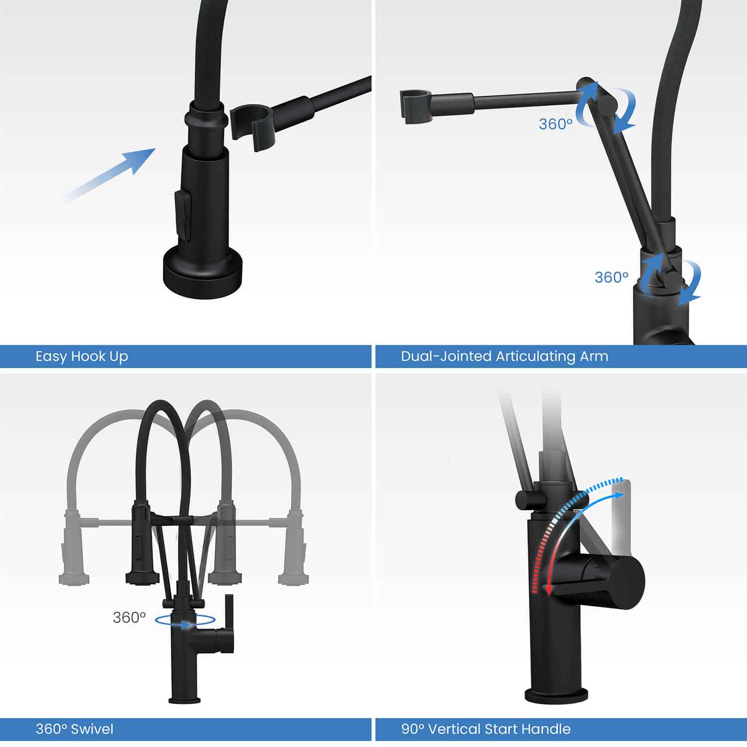 Kibi Engel Single Handle Pull Down Kitchen Faucet In Matte Black Finis ...