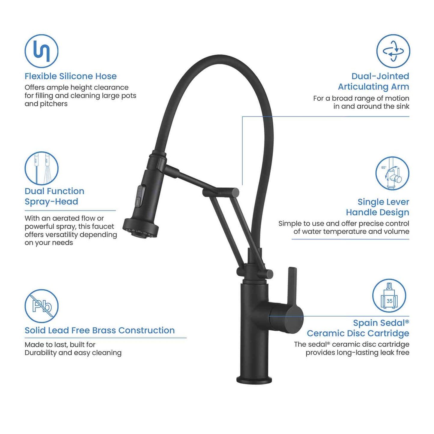 Kibi Engel Single Handle Pull Down Kitchen Faucet In Matte Black Finish