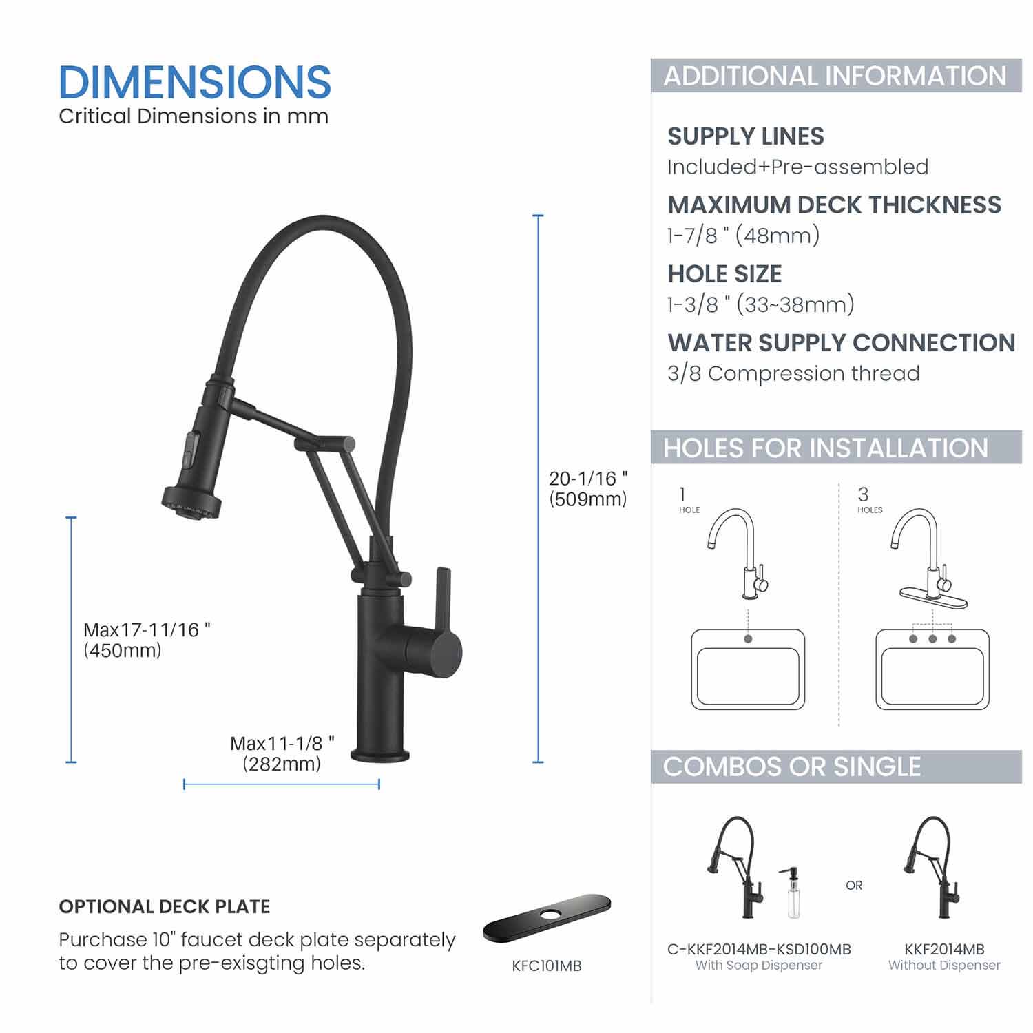 Kibi Engel Single Handle Pull Down Kitchen Faucet In Matte Black Finish