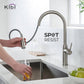 Kibi Hilo Single Handle High Arc Pull Down Kitchen Faucet With Soap Dispenser in Brushed Nickel Finish