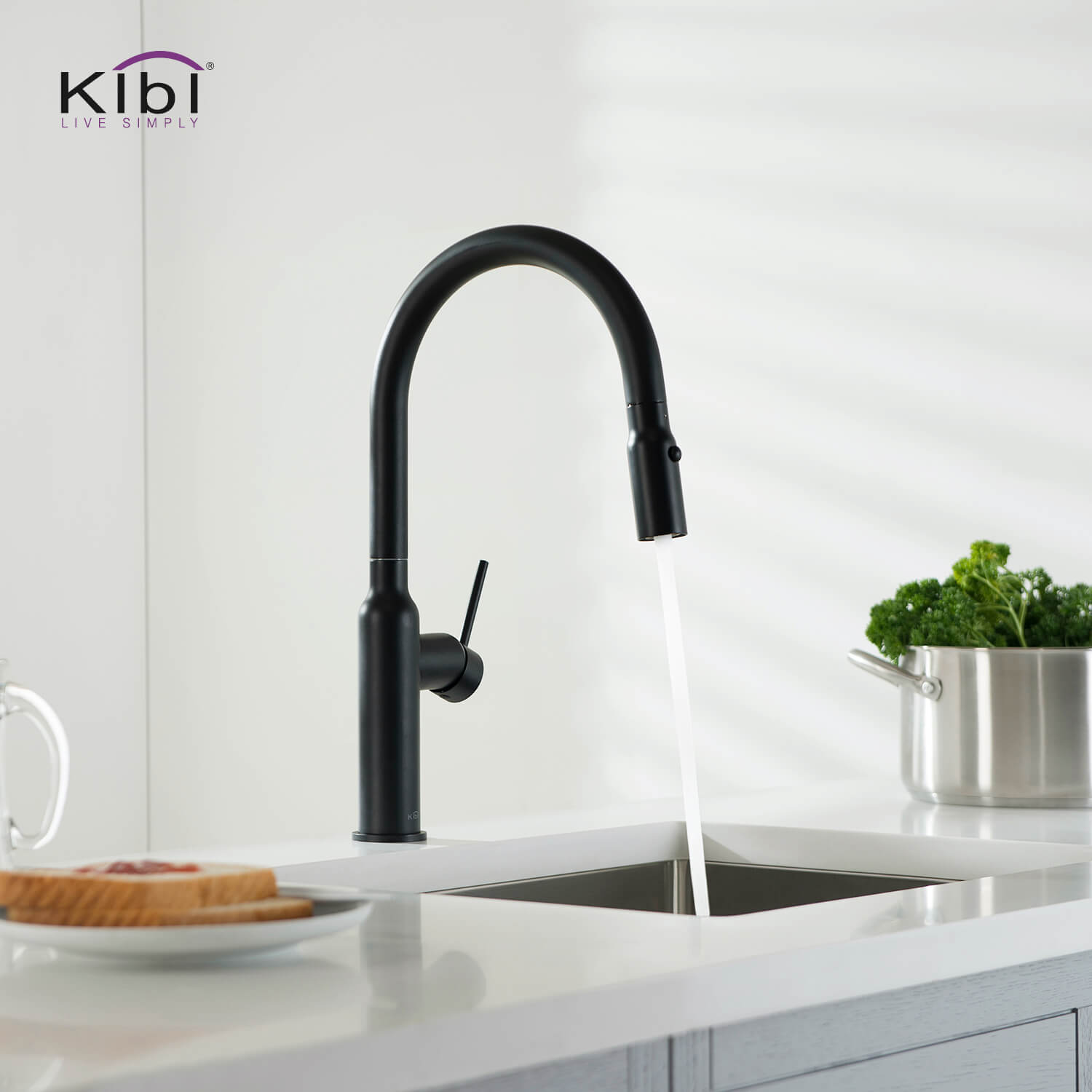 Kibi Hilo Single Handle High Arc Pull Down Kitchen Faucet in Matte Black Finish