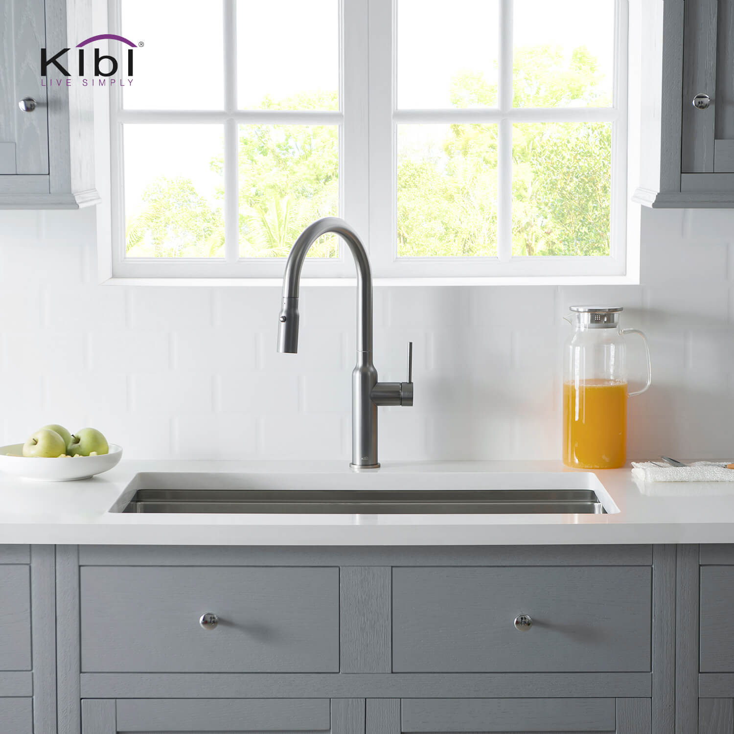 Kibi Hilo Single Handle High Arc Pull Down Kitchen Faucet in Titanium Finish