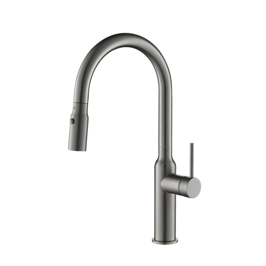 Kibi Hilo Single Handle High Arc Pull Down Kitchen Faucet in Titanium Finish