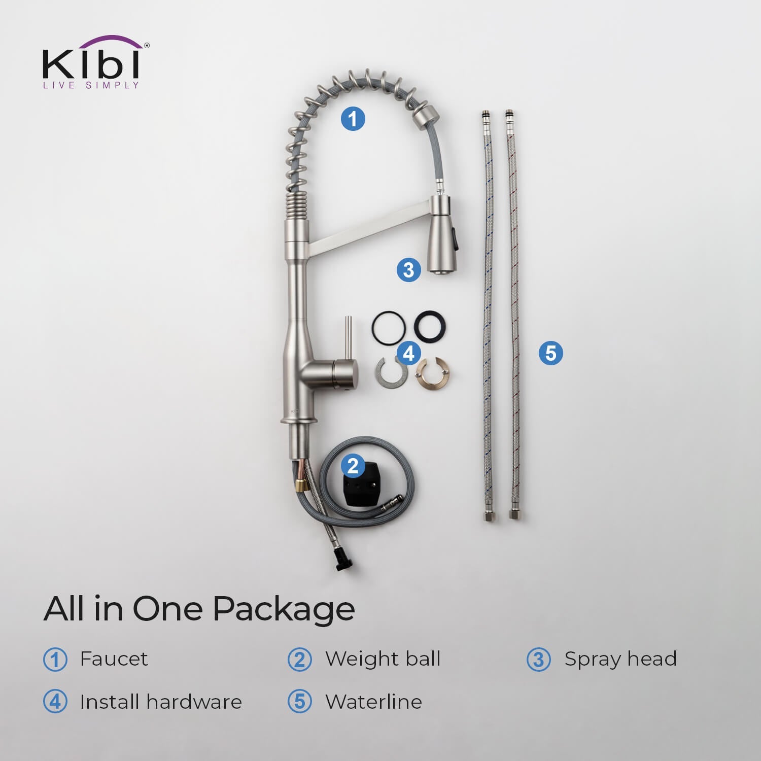 Kibi Largo Single Handle Pull Down Kitchen Faucet With Soap Dispenser in Brushed Nickel Finish