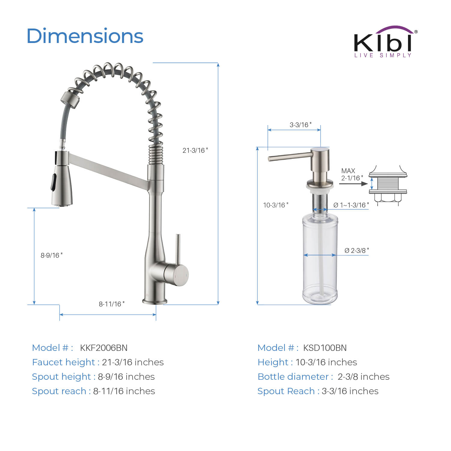 Kibi Largo Single Handle Pull Down Kitchen Faucet With Soap Dispenser in Brushed Nickel Finish