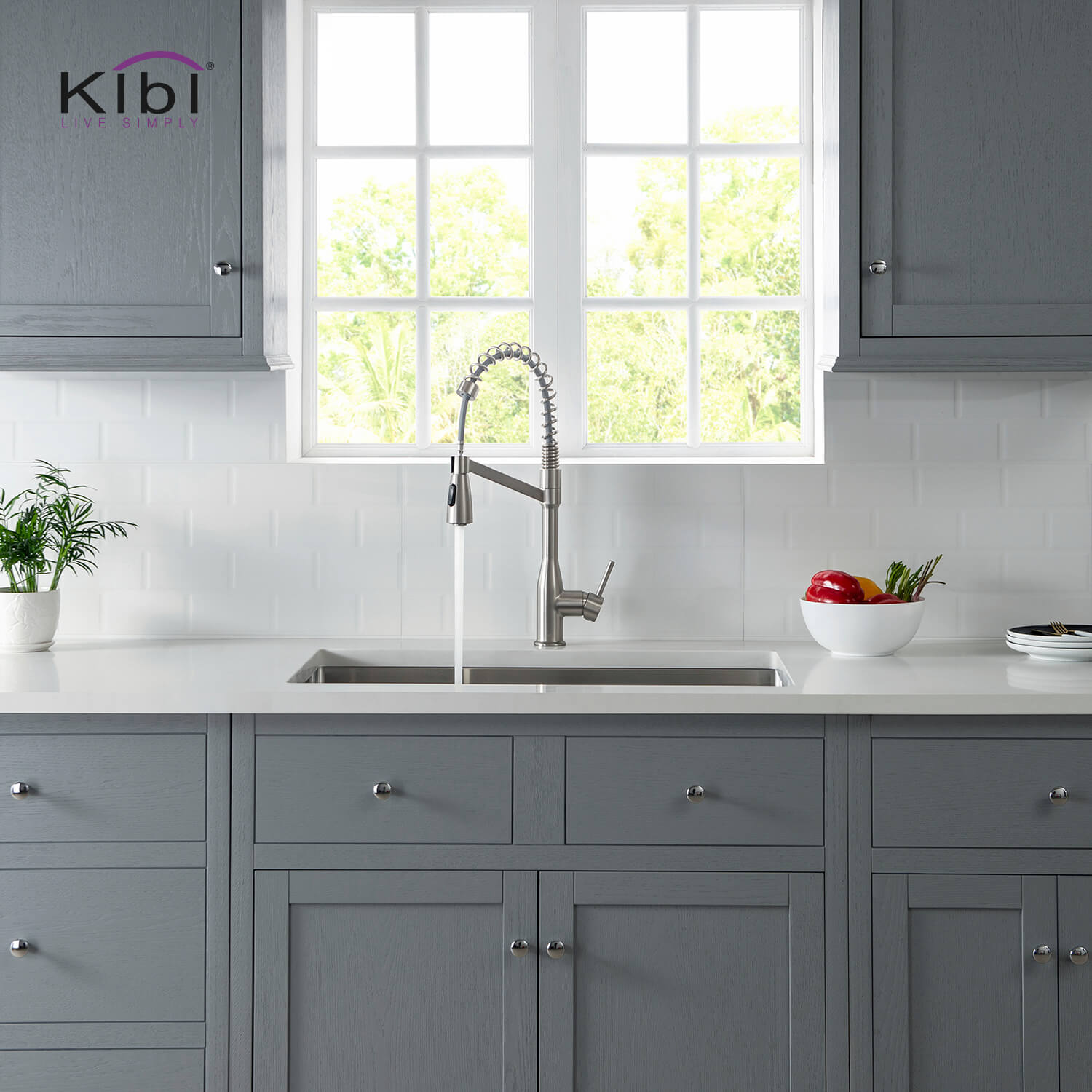 Kibi Largo Single Handle Pull Down Kitchen Faucet With Soap Dispenser in Brushed Nickel Finish