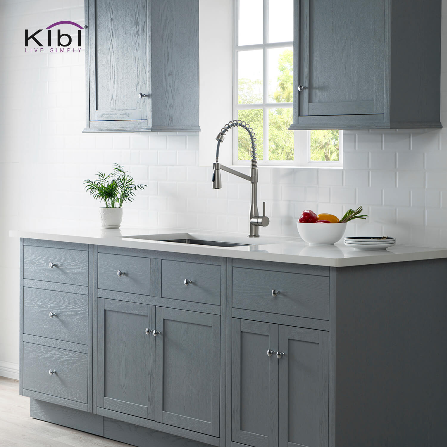 Kibi Largo Single Handle Pull Down Kitchen Faucet With Soap Dispenser in Brushed Nickel Finish