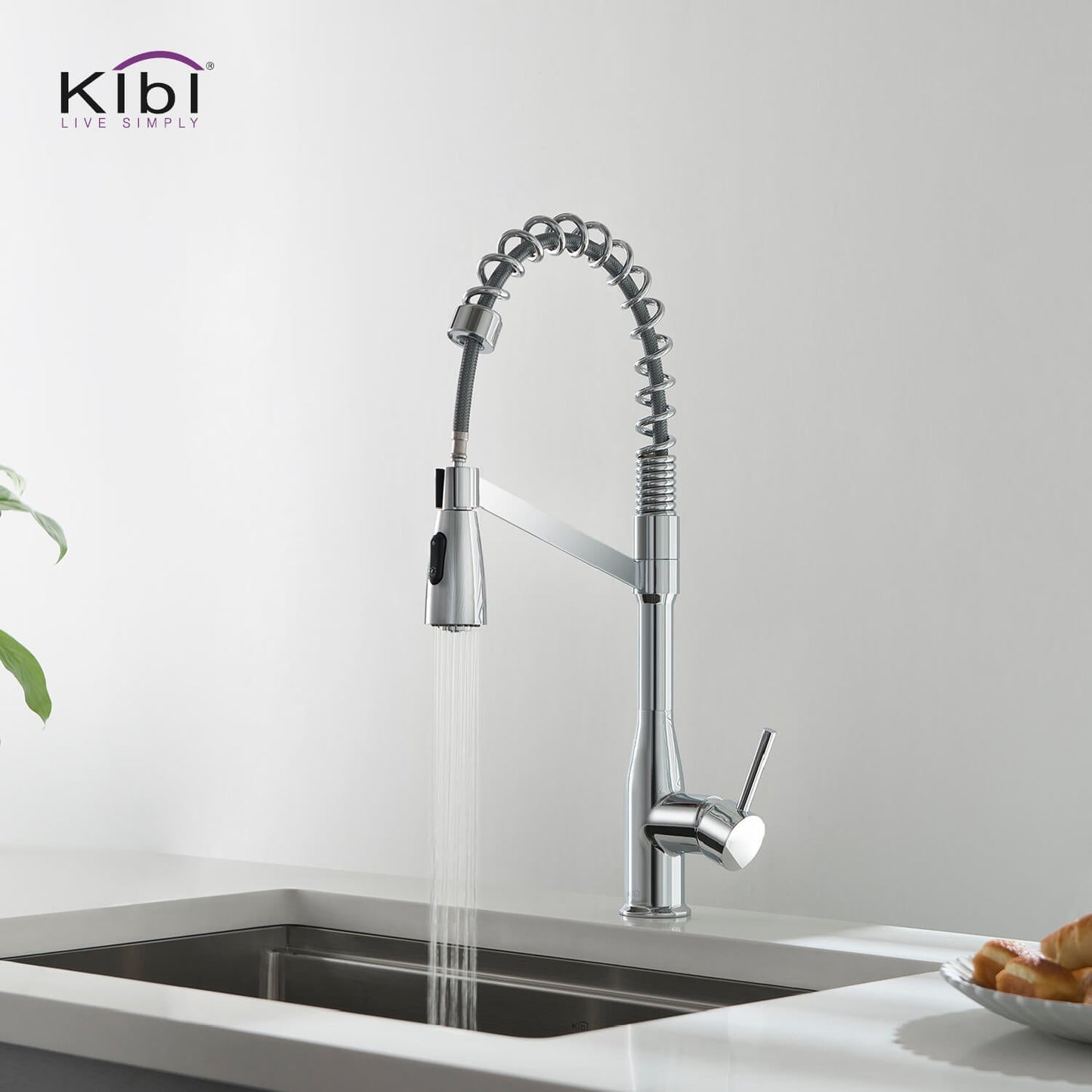 Kibi Largo Single Handle Pull Down Kitchen Faucet With Soap Dispenser in Chrome Finish