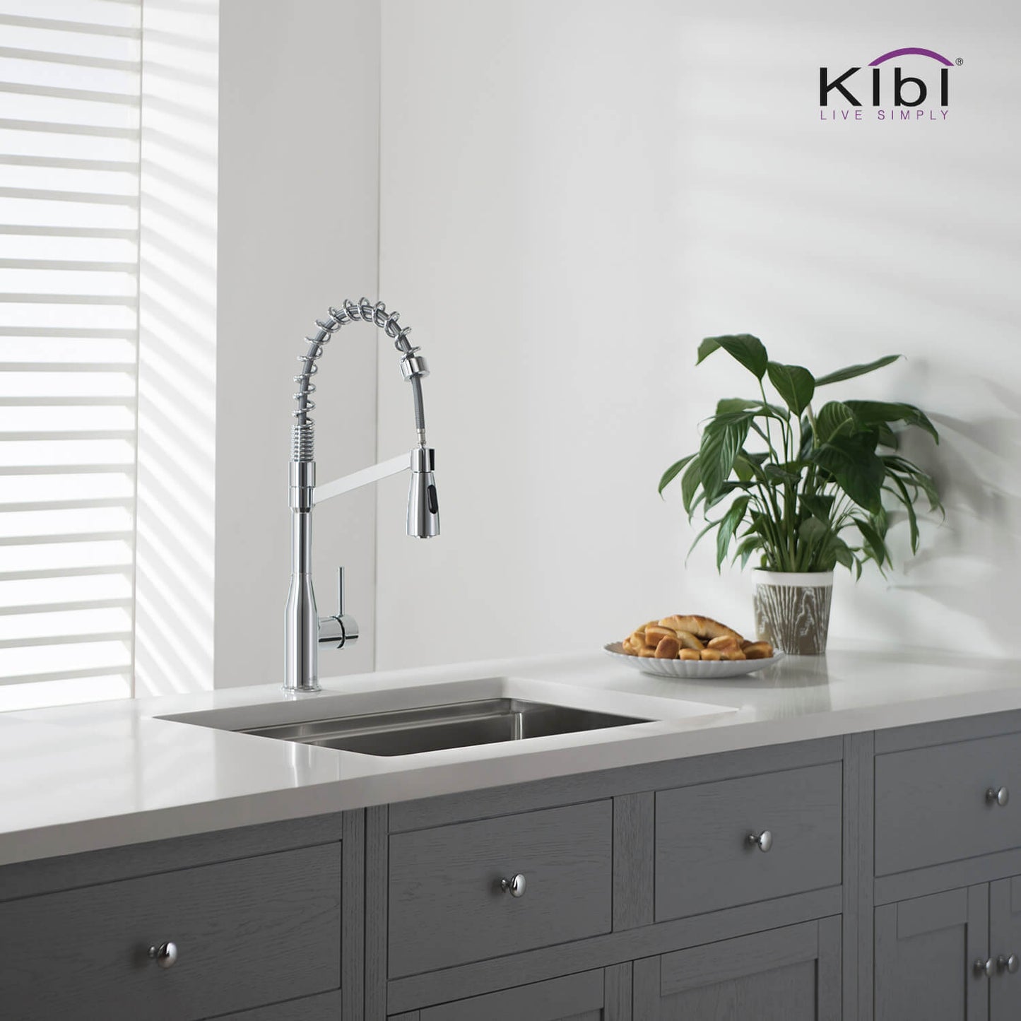 Kibi Largo Single Handle Pull Down Kitchen Faucet With Soap Dispenser in Chrome Finish