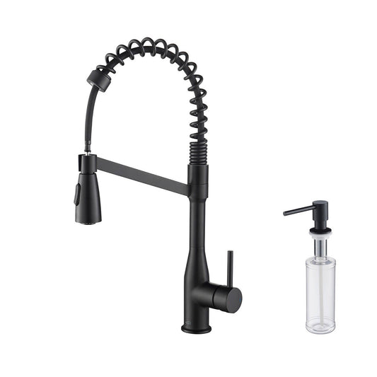 Kibi Largo Single Handle Pull Down Kitchen Faucet With Soap Dispenser in Matte Black Finish
