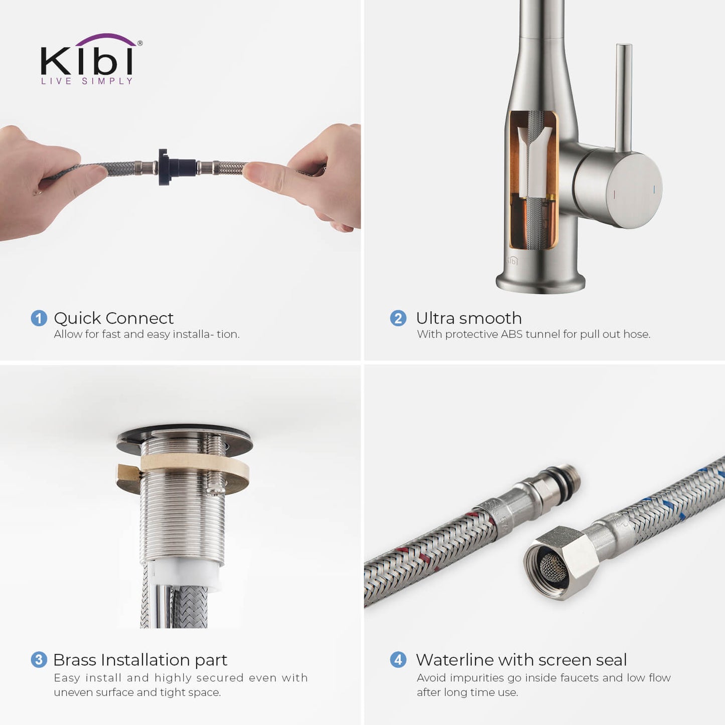 Kibi Largo Single Handle Pull Down Kitchen Faucet in Brushed Nickel Finish