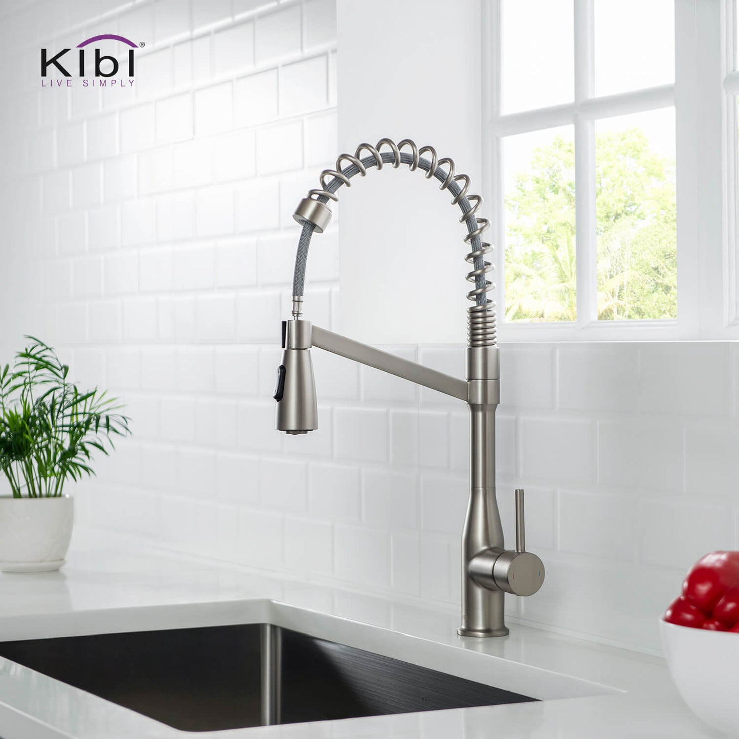Kibi Largo Single Handle Pull Down Kitchen Faucet in Brushed Nickel Finish