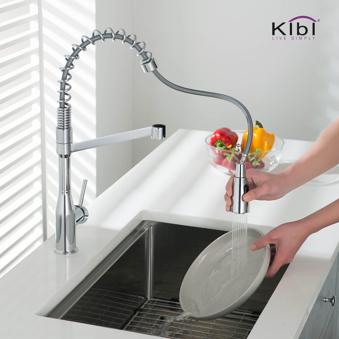 Kibi Largo Single Handle Pull Down Kitchen Faucet in Chrome Finish