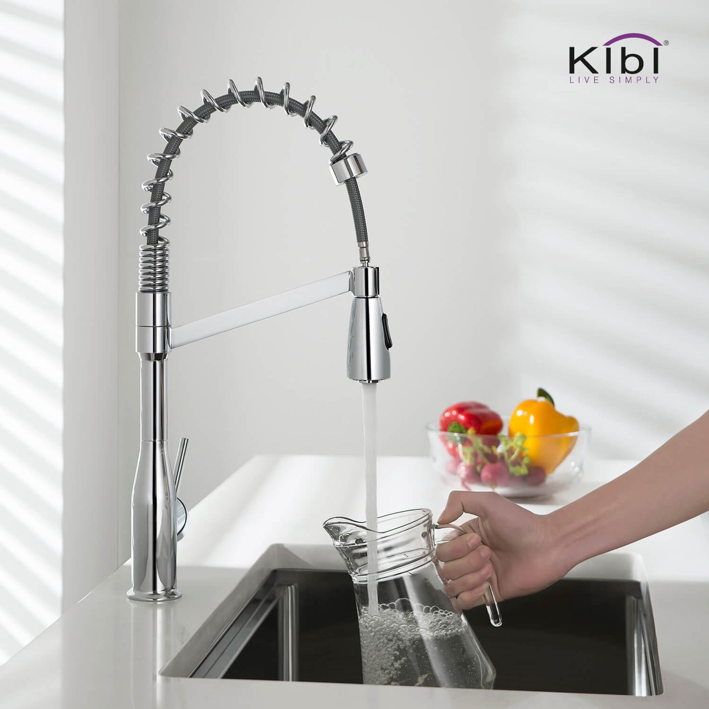 Kibi Largo Single Handle Pull Down Kitchen Faucet in Chrome Finish