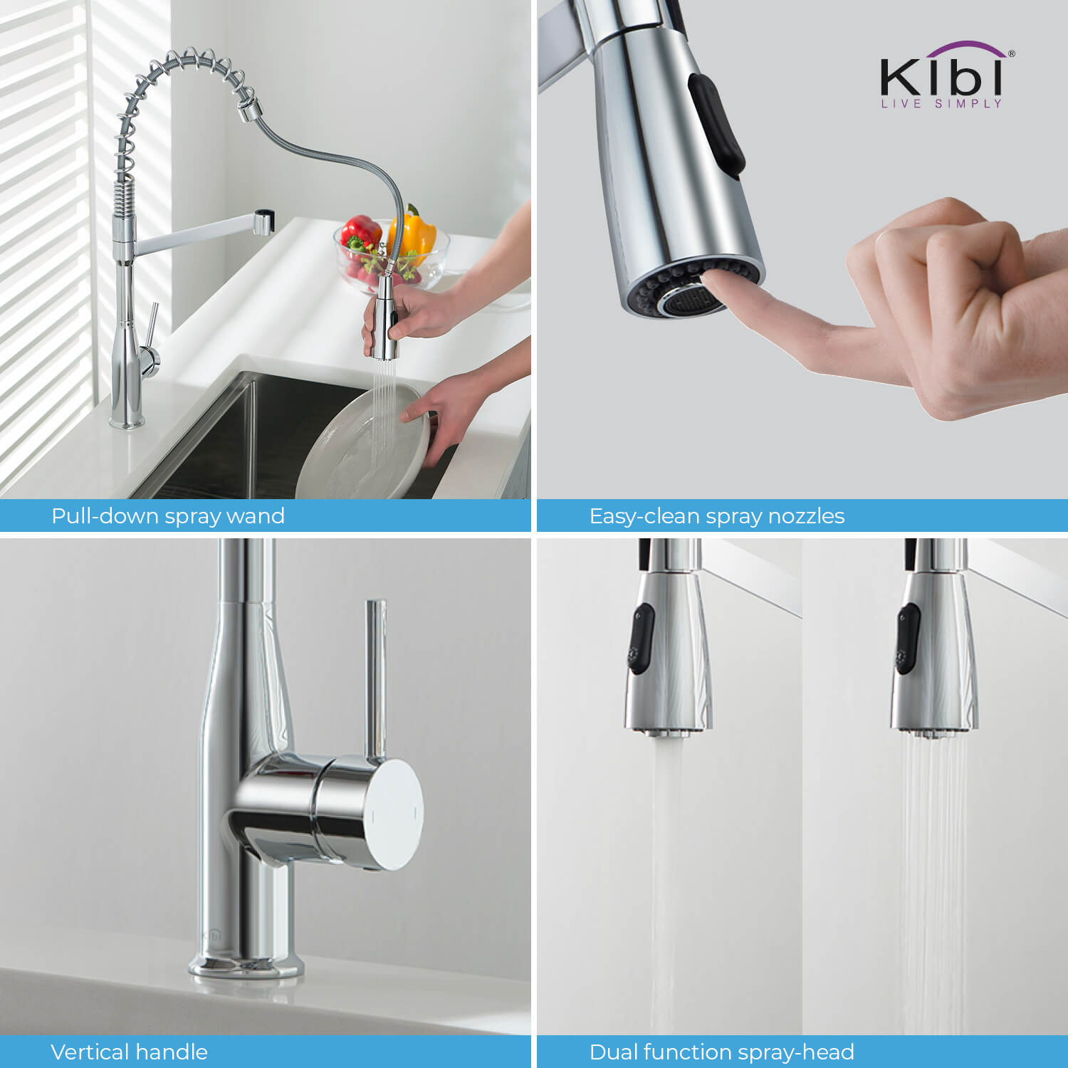 Kibi Largo Single Handle Pull Down Kitchen Faucet in Chrome Finish