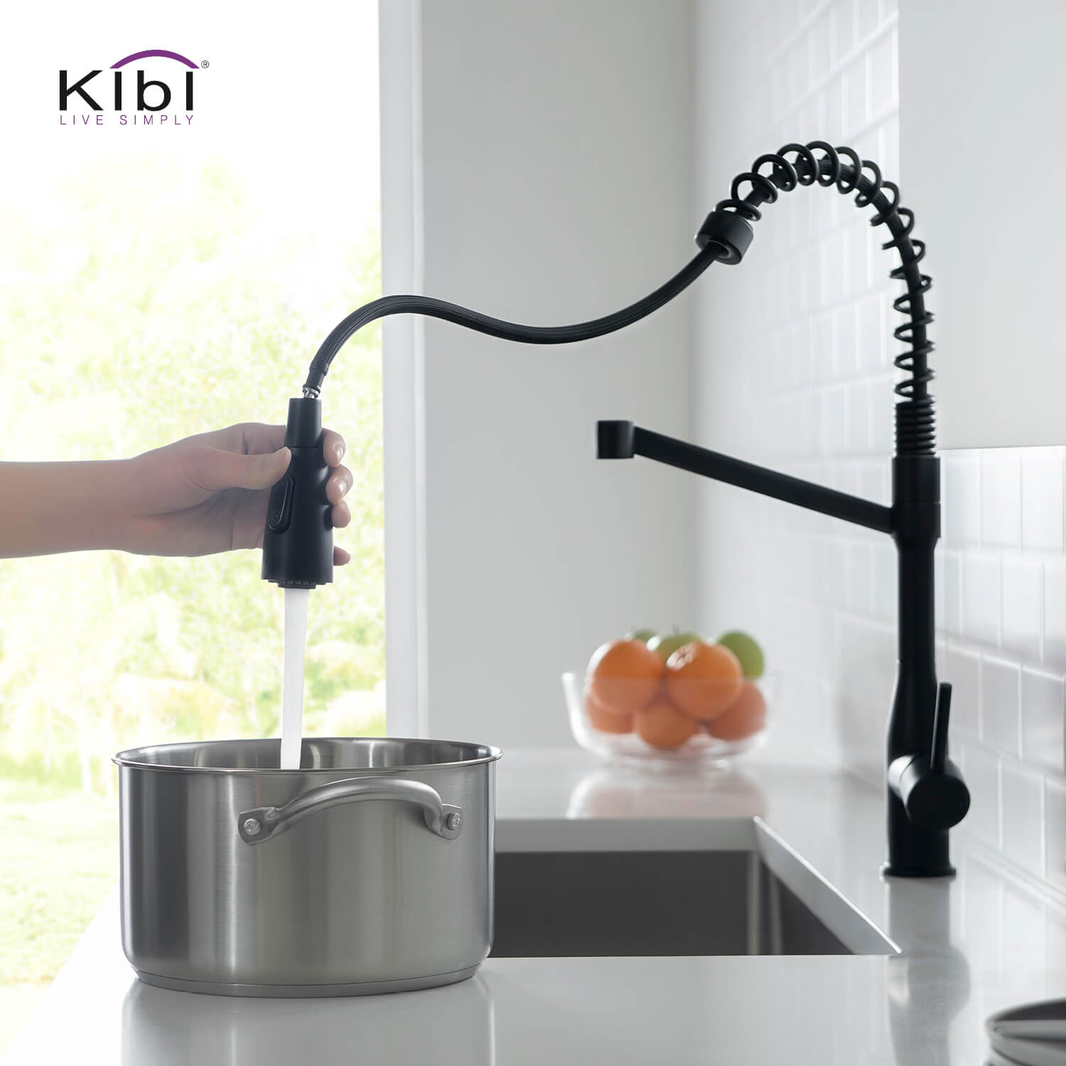 Kibi Largo Single Handle Pull Down Kitchen Faucet in Matte Black Finish
